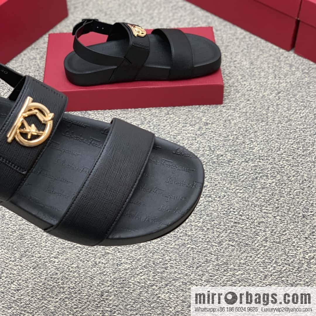 Ferragamo with black calfskin men's sandals