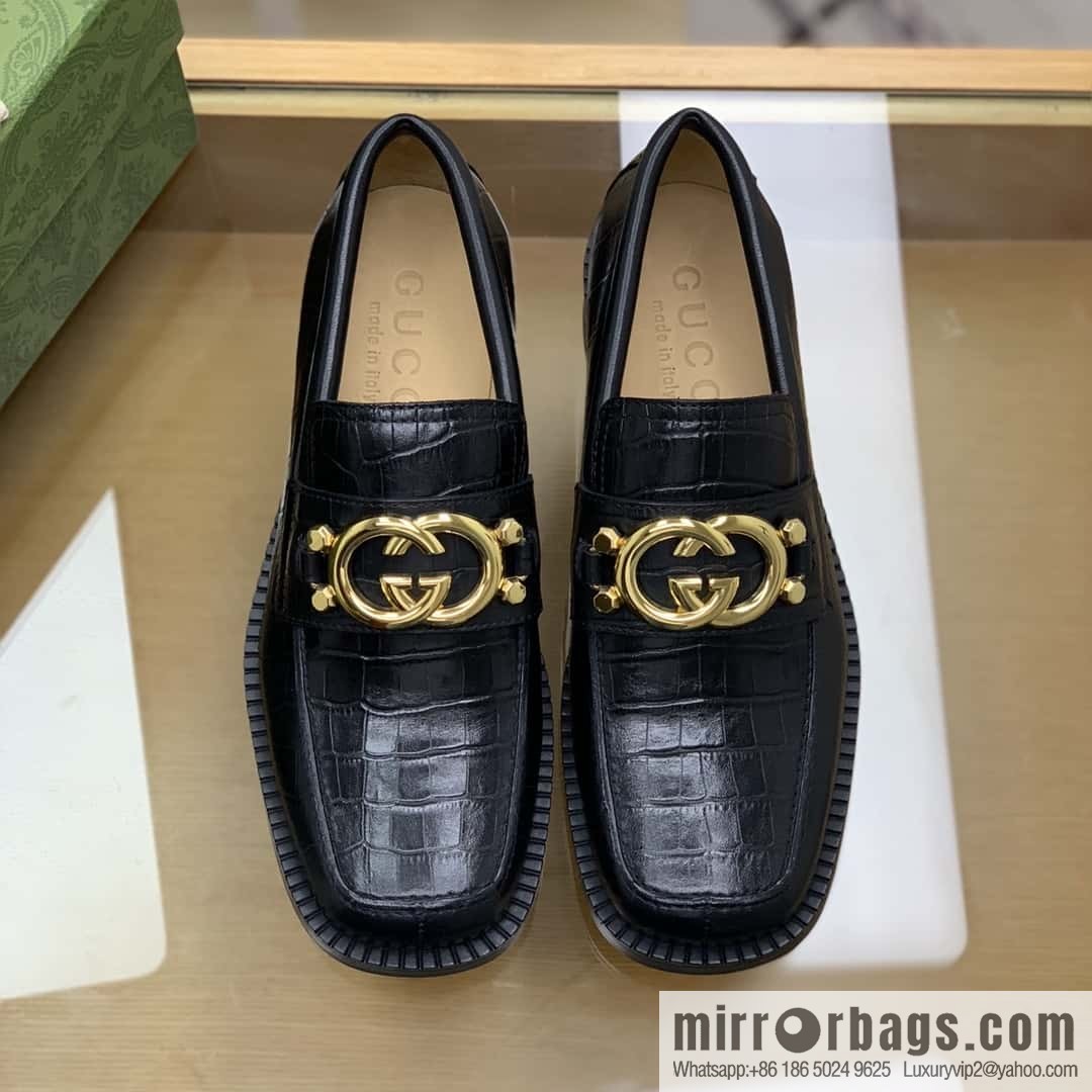 Gucci Gucci uses black smooth cow leather (fabric) carefully made men's loafers