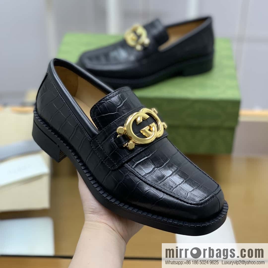 Gucci Gucci uses black smooth cow leather (fabric) carefully made men's loafers
