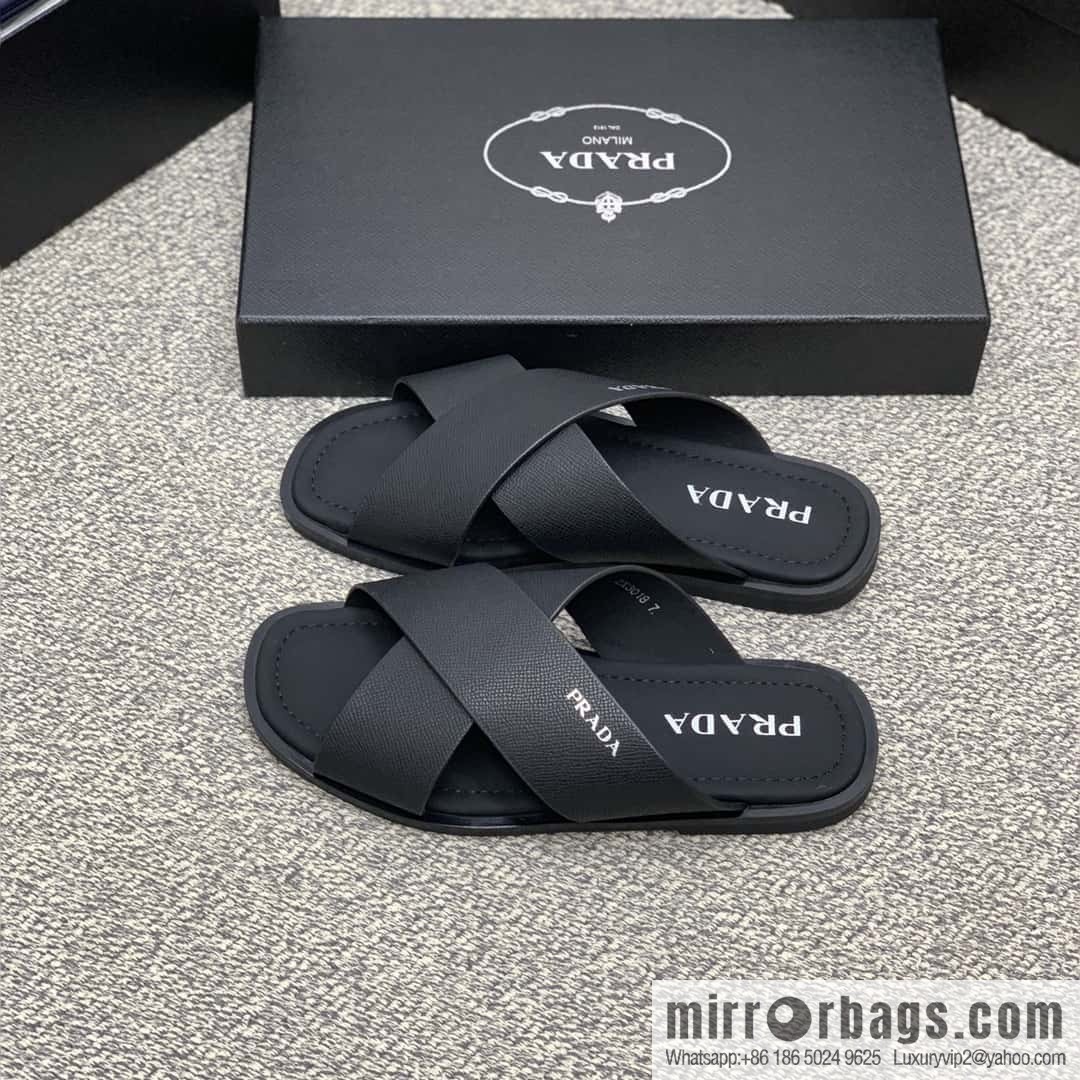 Prada uses black calfskin men's sandals