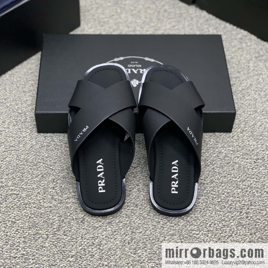 Prada uses black calfskin men's sandals