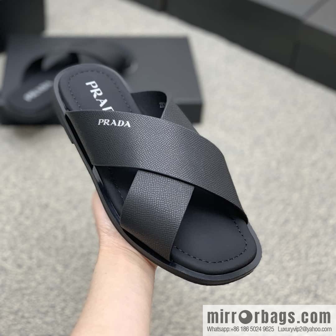 Prada uses black calfskin men's sandals