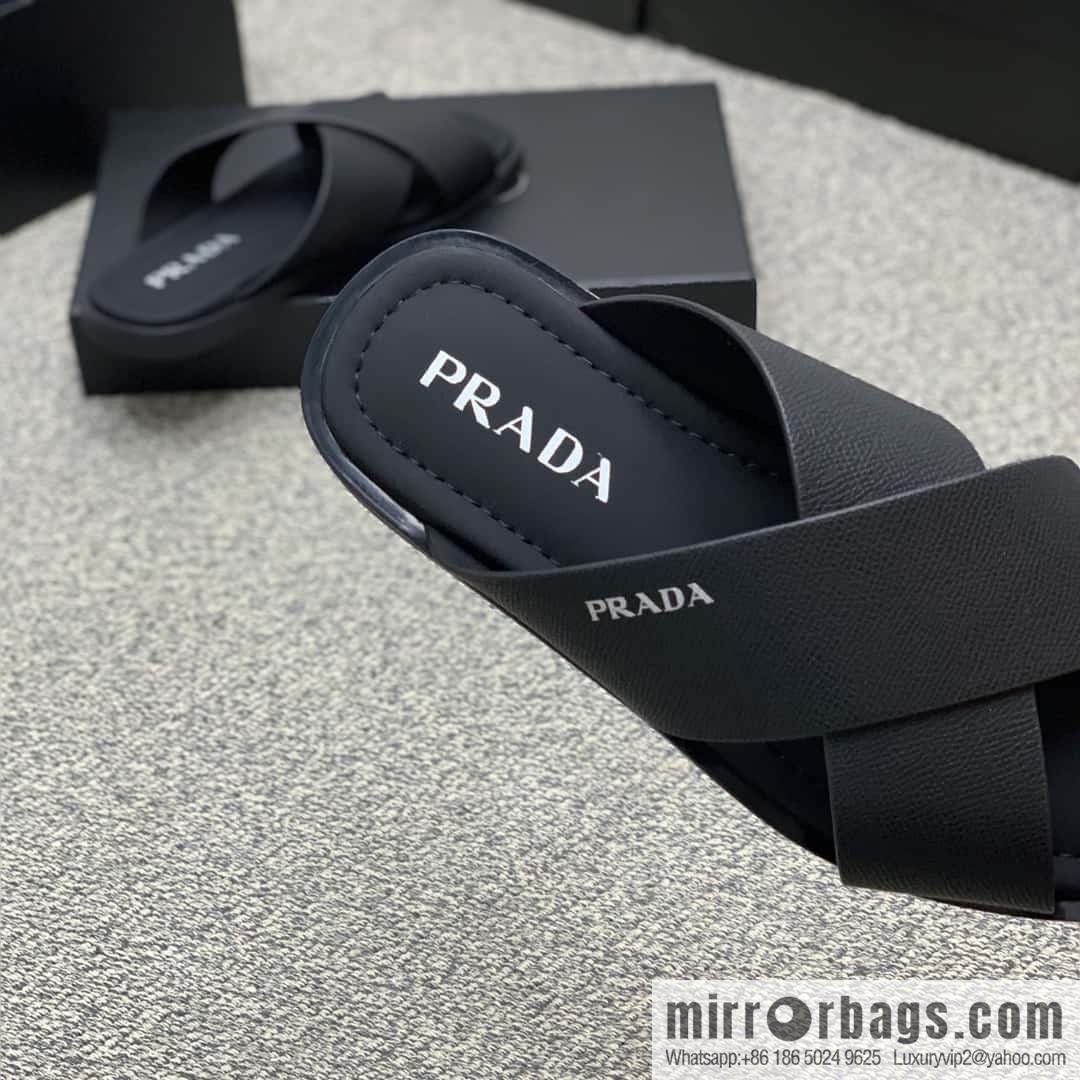 Prada uses black calfskin men's sandals