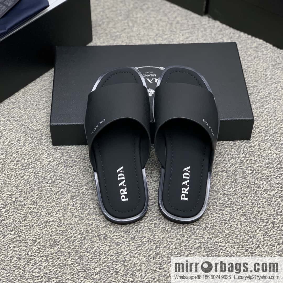 Prada uses black calfskin men's sandals