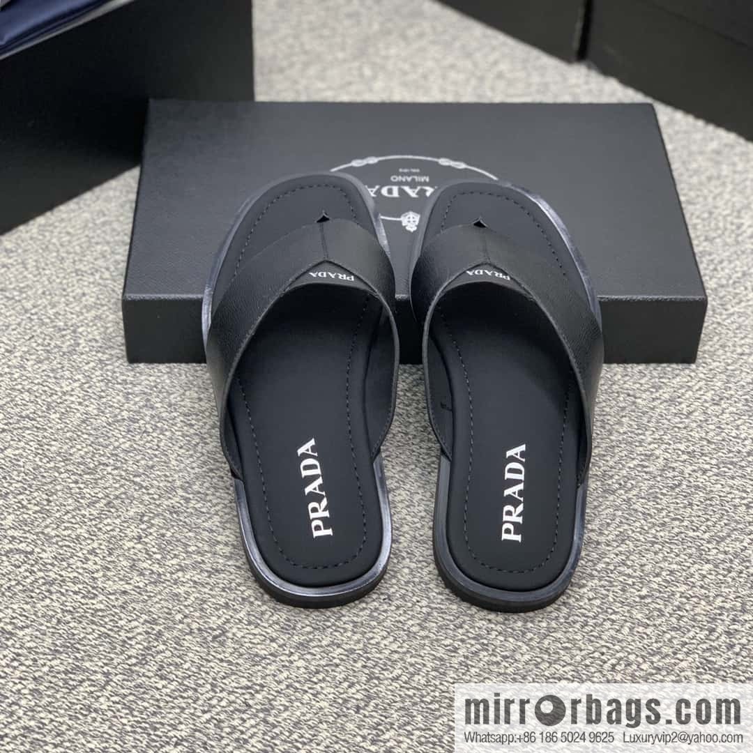 Prada uses black calfskin men's sandals
