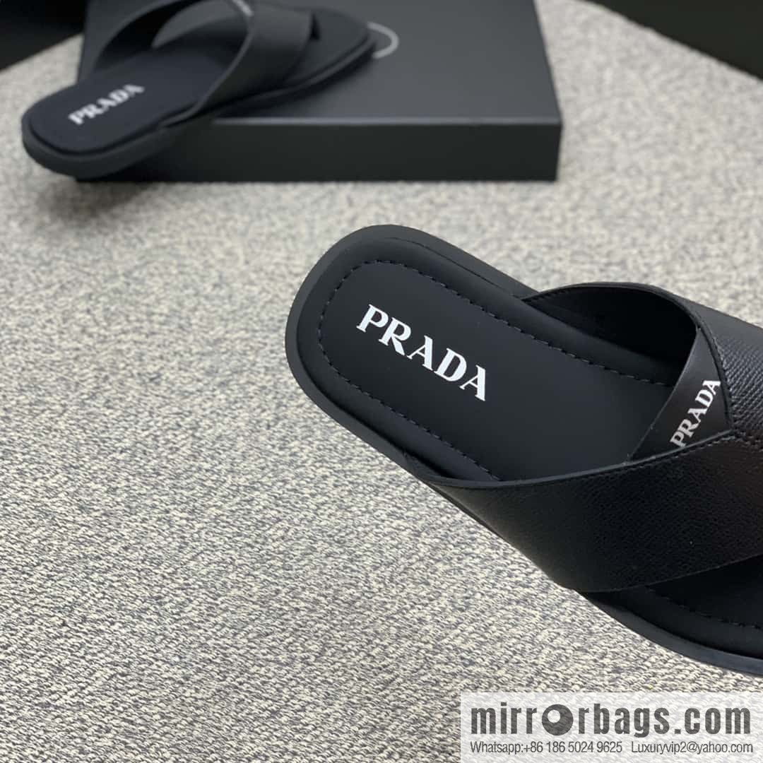 Prada uses black calfskin men's sandals