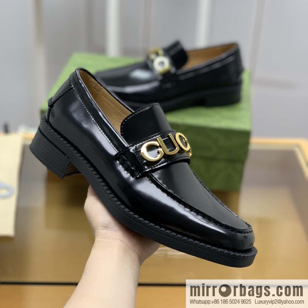 Gucci Gucci uses black smooth cow leather (fabric) carefully made men's loafers