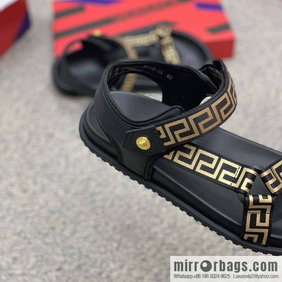 Versace uses black calfskin men's sandals