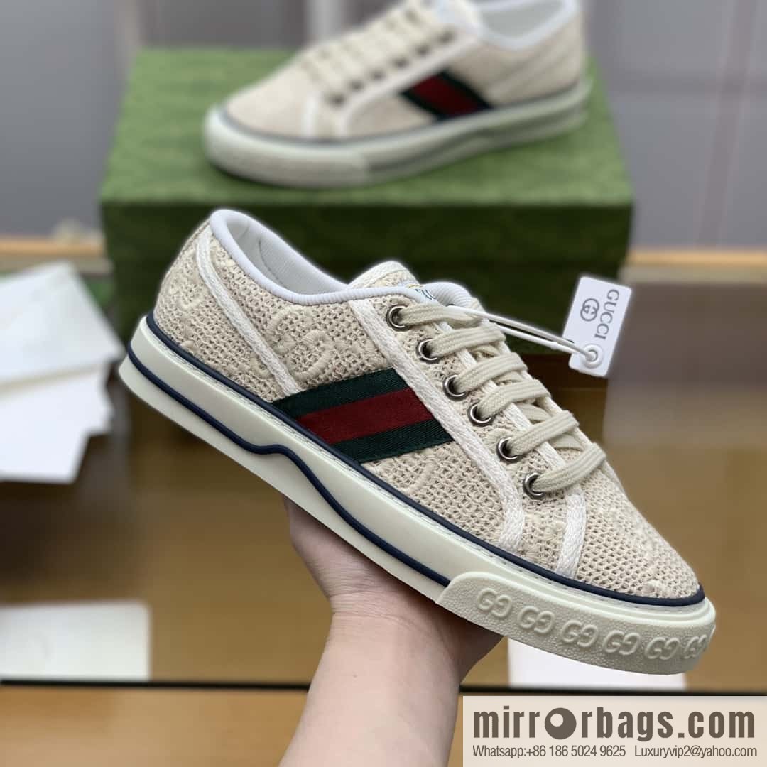 Gucci Gucci uses GG embroidery cotton crocheted fabric [G home 1977 Unisex canvas shoes]