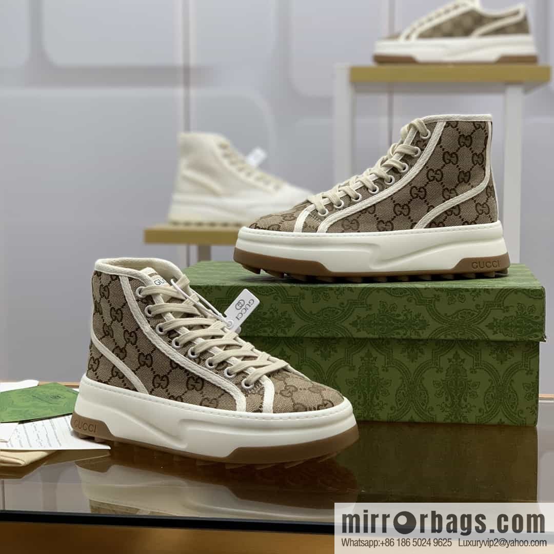 Gucci Gucci uses apricot classic GG canvas to make women's sports and leisure platform shoes