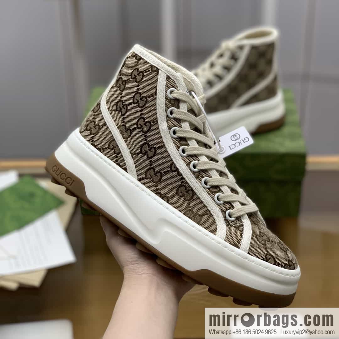 Gucci Gucci uses apricot classic GG canvas to make women's sports and leisure platform shoes