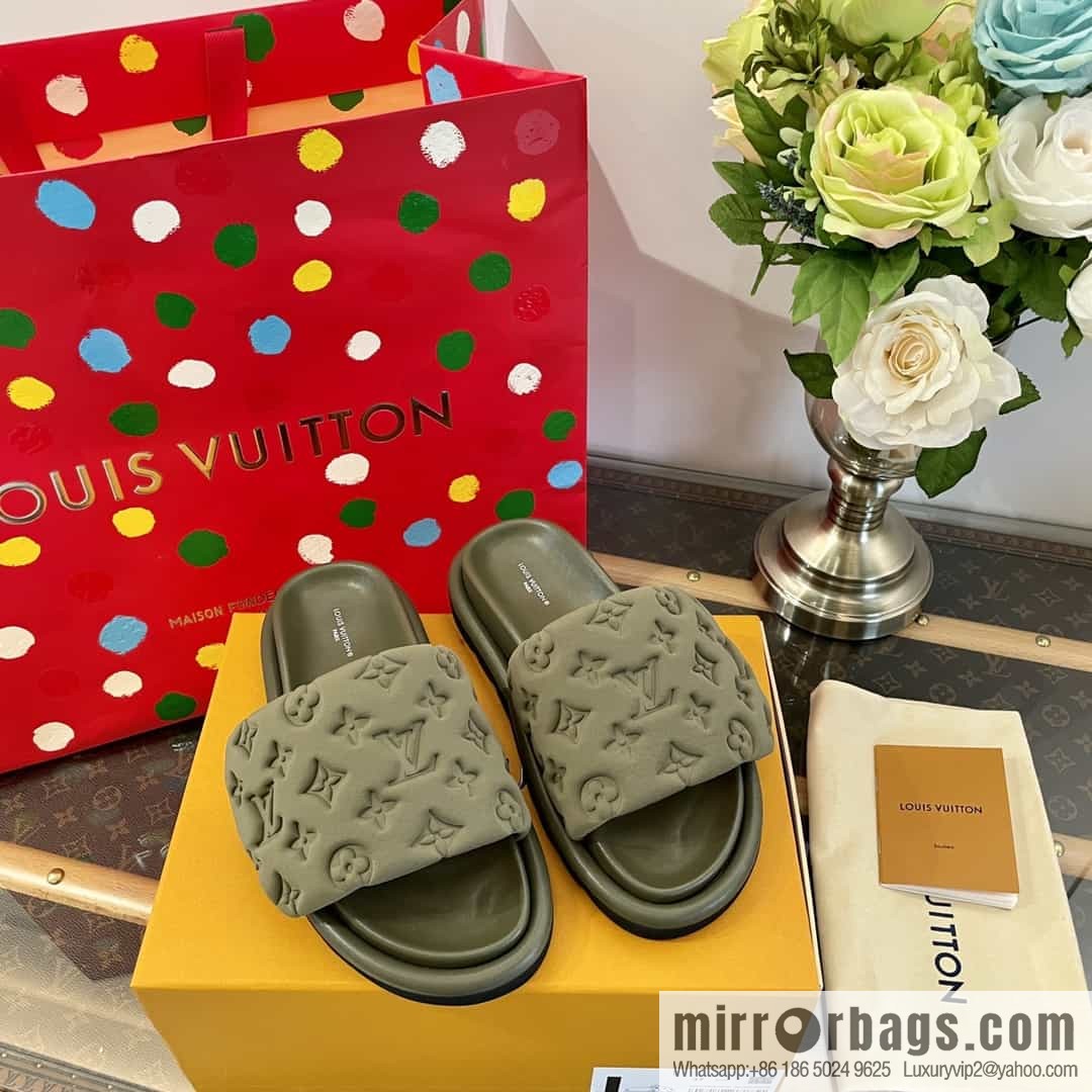 LV/Louis Vuitton 1v donkey brand | velcro platform slippers