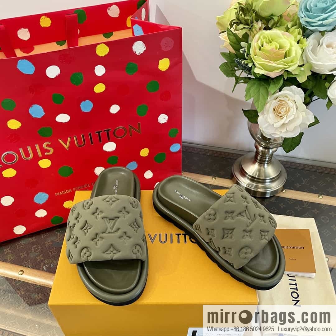 LV/Louis Vuitton 1v donkey brand | velcro platform slippers