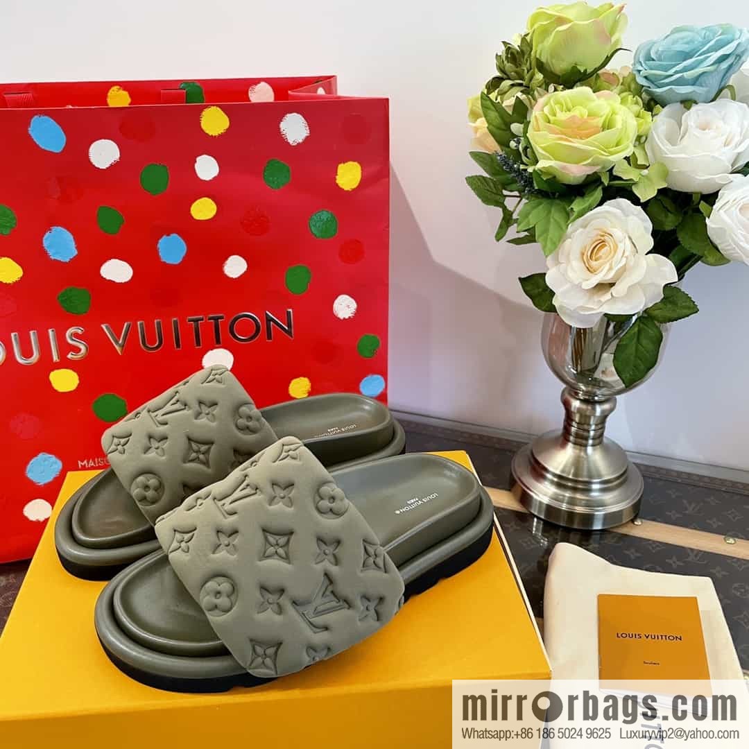 LV/Louis Vuitton 1v donkey brand | velcro platform slippers
