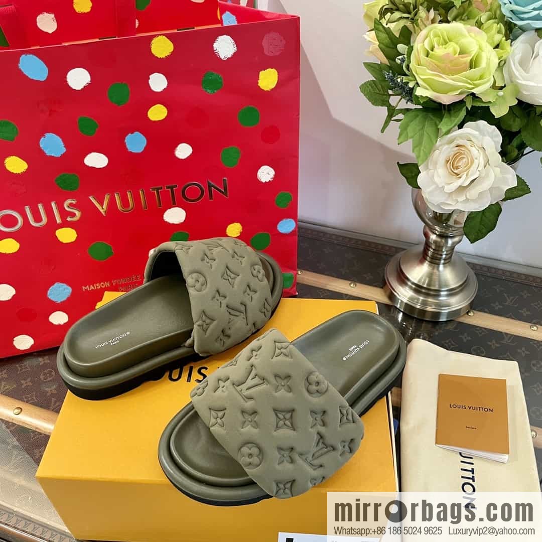 LV/Louis Vuitton 1v donkey brand | velcro platform slippers