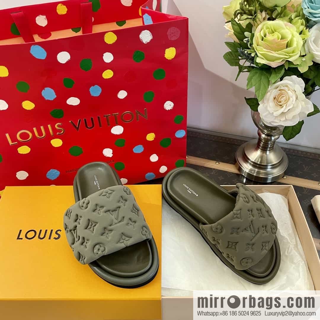 LV/Louis Vuitton 1v donkey brand | velcro platform slippers