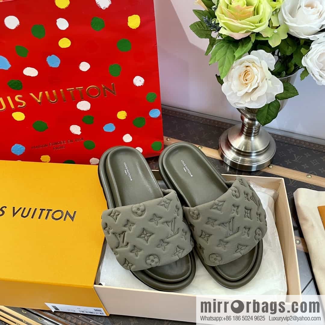 LV/Louis Vuitton 1v donkey brand | velcro platform slippers