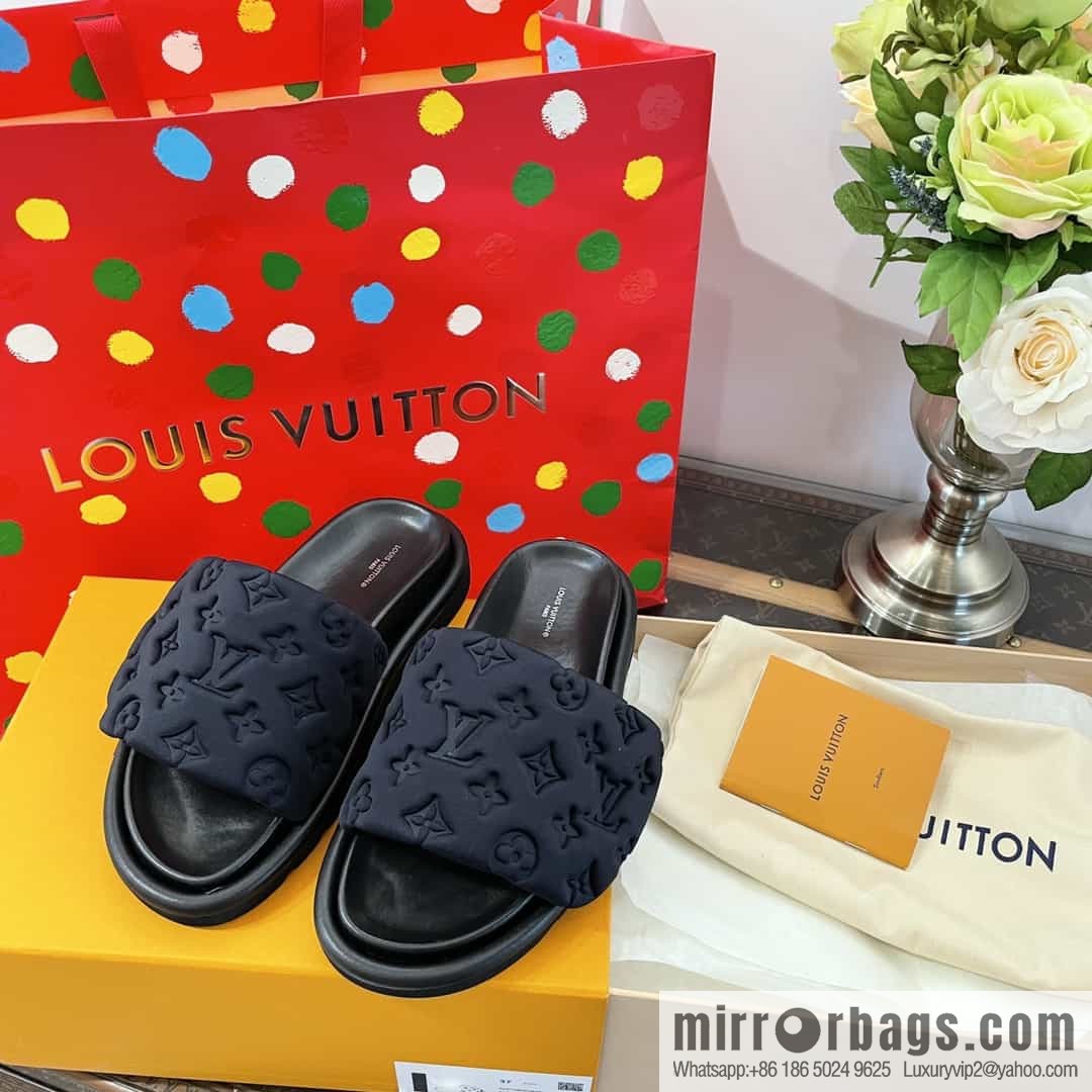 LV/Louis Vuitton 1v donkey brand | velcro platform slippers