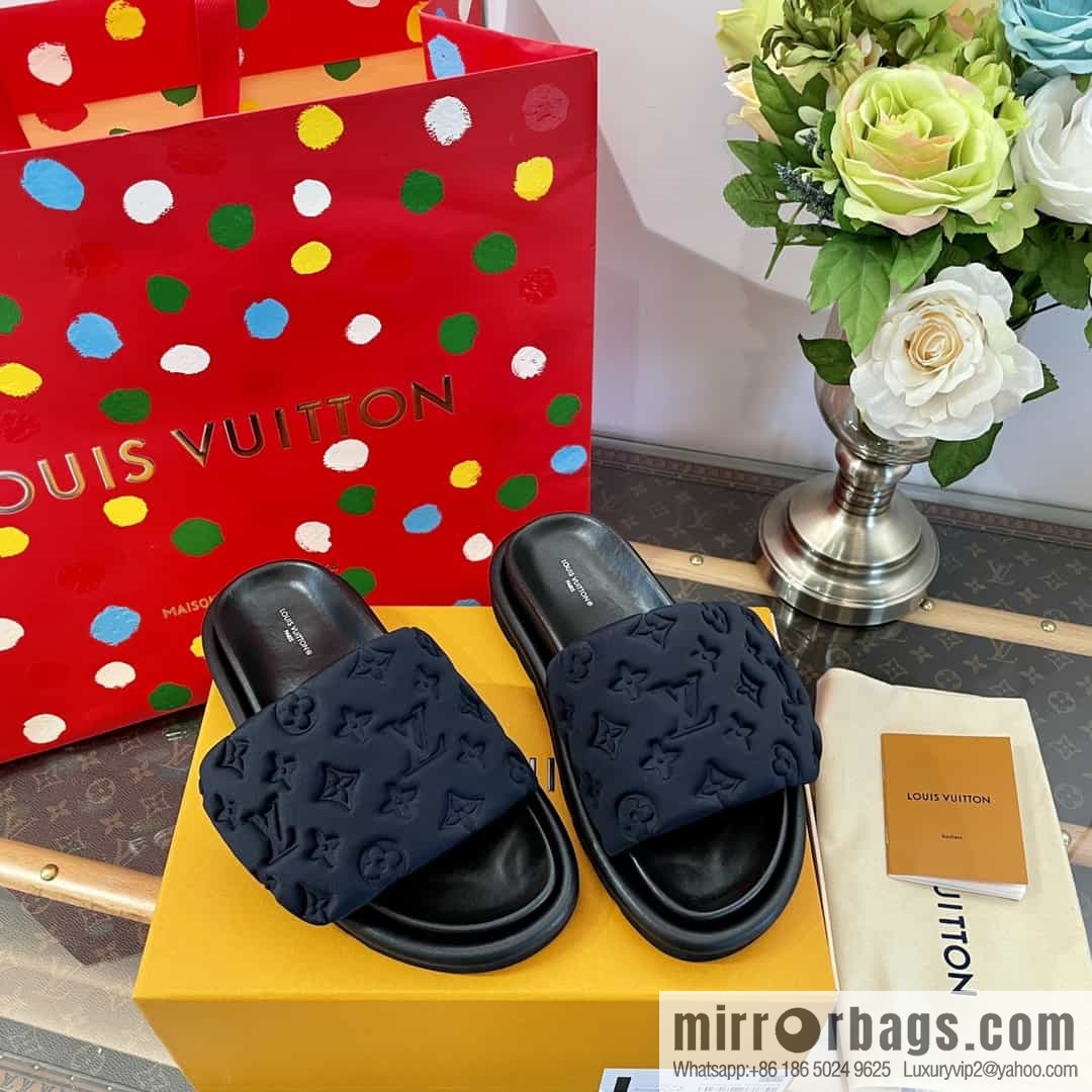 LV/Louis Vuitton 1v donkey brand | velcro platform slippers