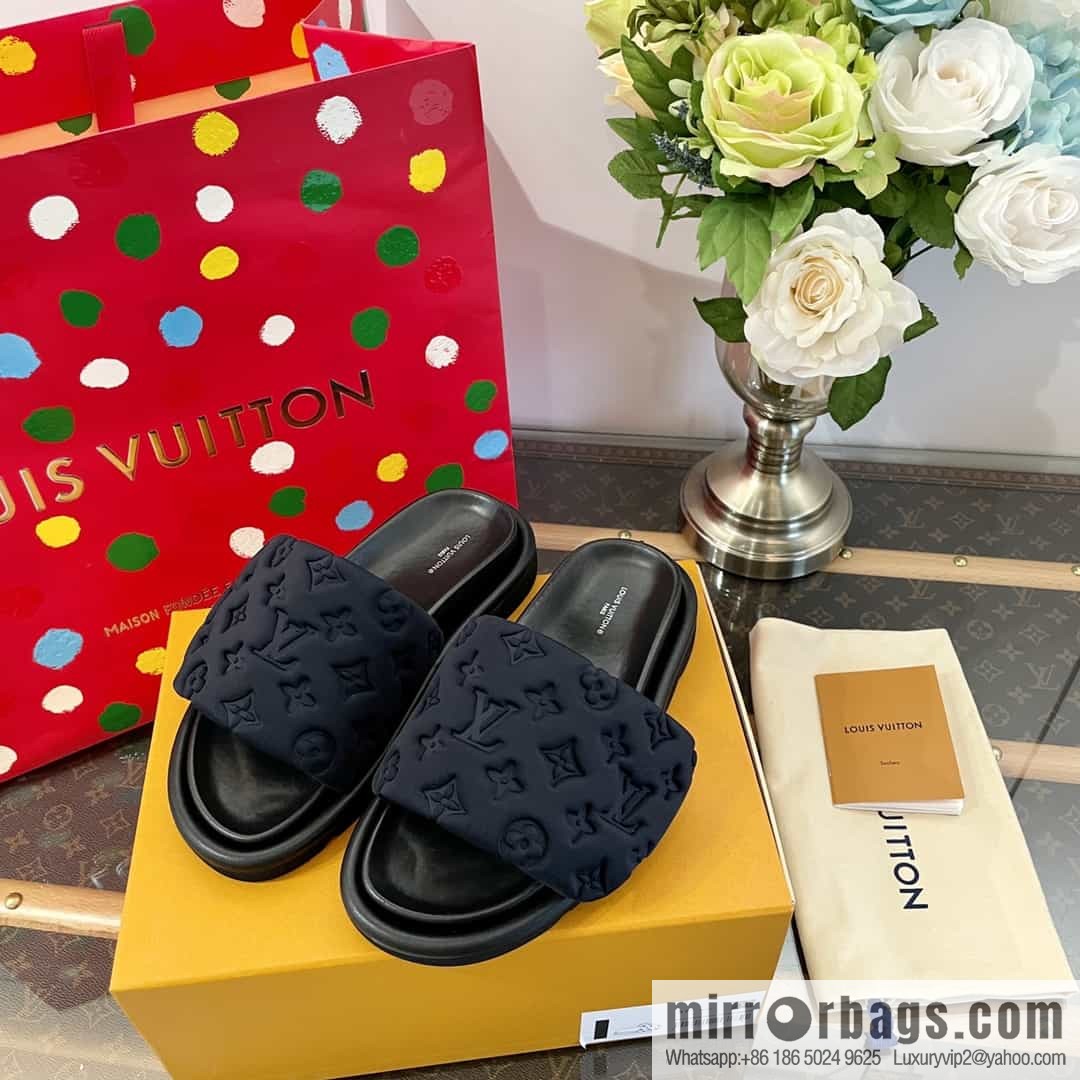 LV/Louis Vuitton 1v donkey brand | velcro platform slippers