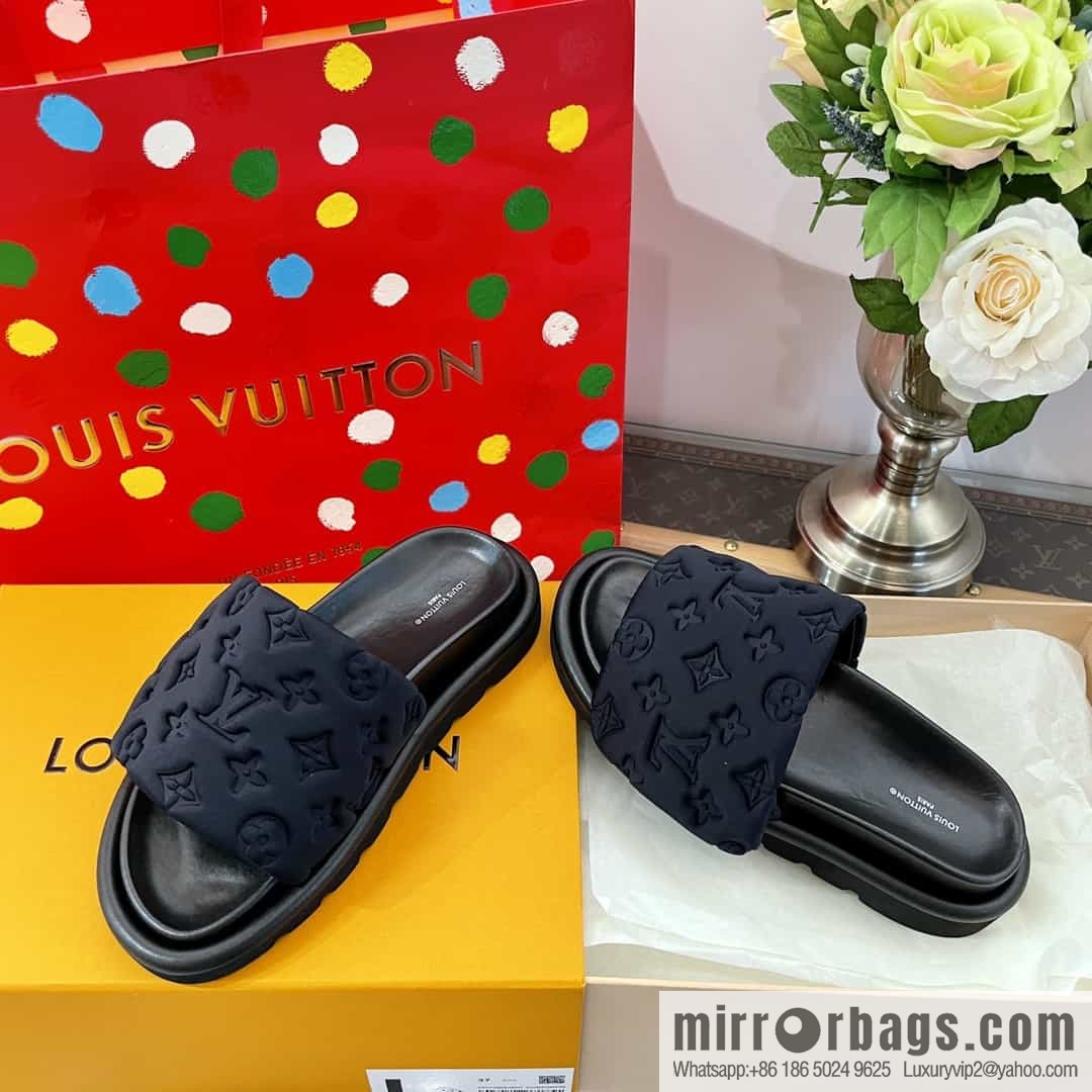 LV/Louis Vuitton 1v donkey brand | velcro platform slippers
