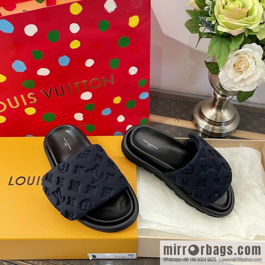 LV/Louis Vuitton 1v donkey brand | velcro platform slippers