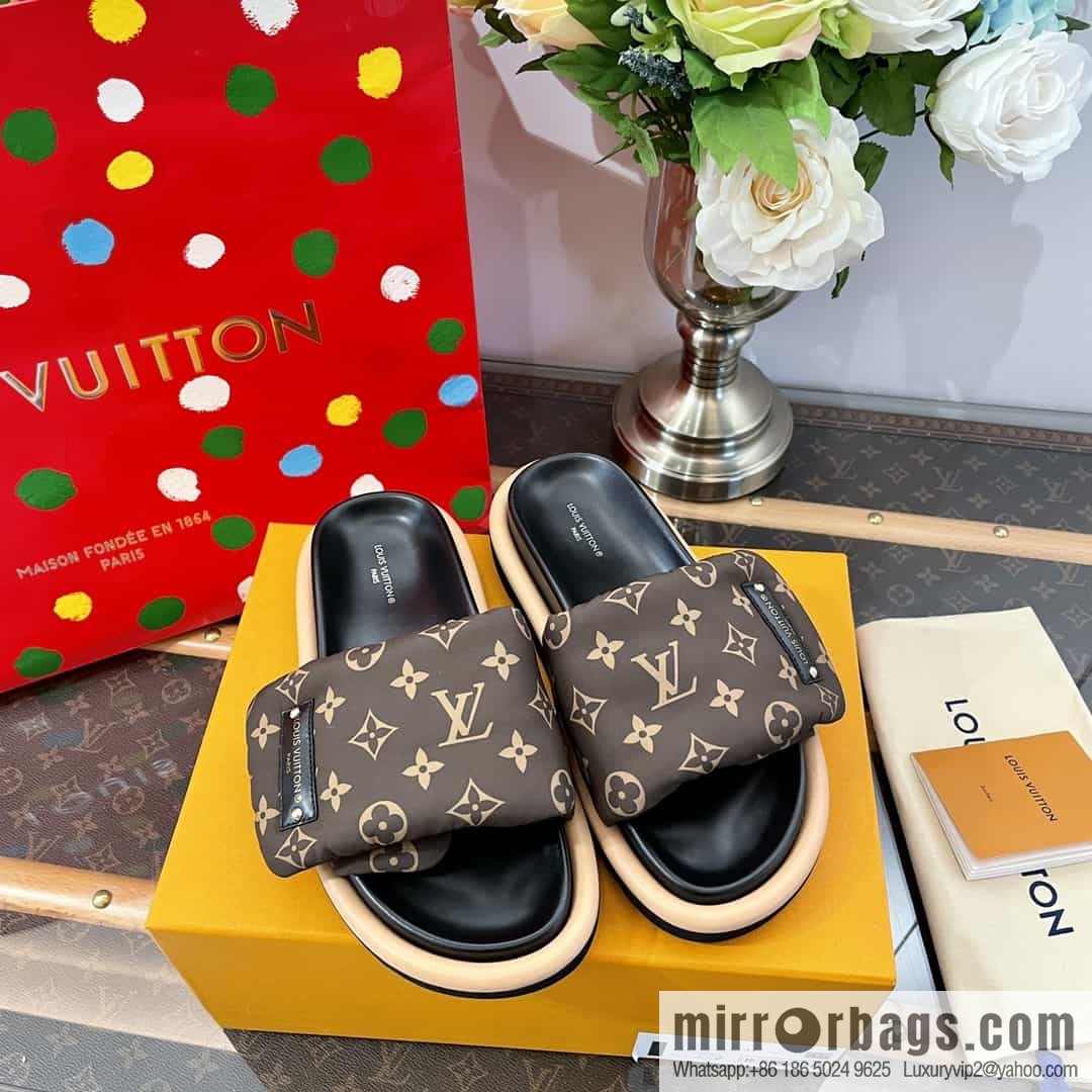 LV/Louis Vuitton 1v donkey brand | velcro platform slippers
