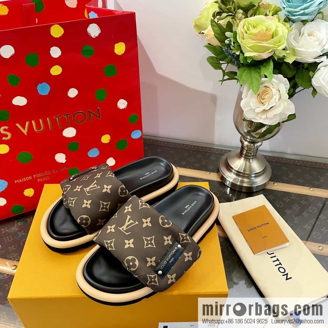 LV/Louis Vuitton 1v donkey brand | velcro platform slippers