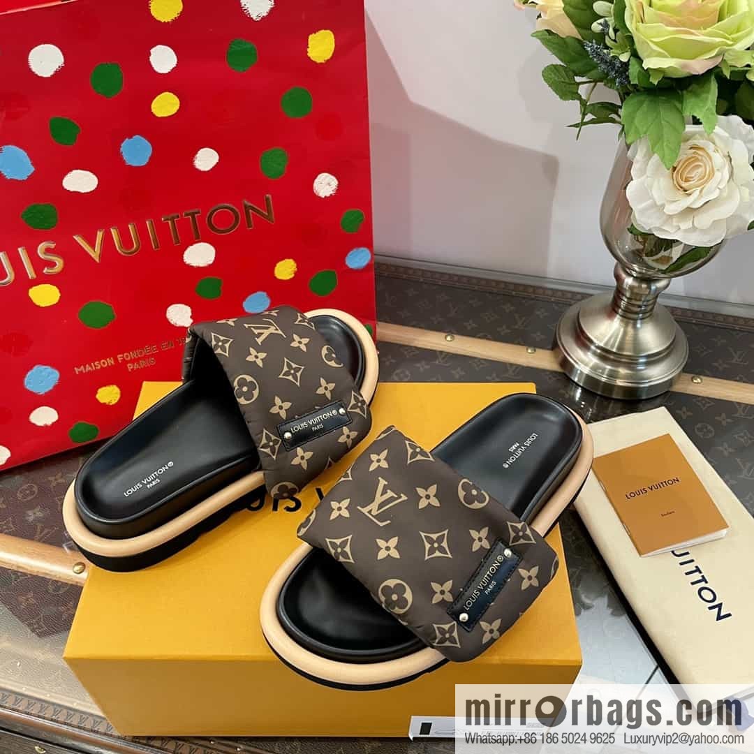 LV/Louis Vuitton 1v donkey brand | velcro platform slippers