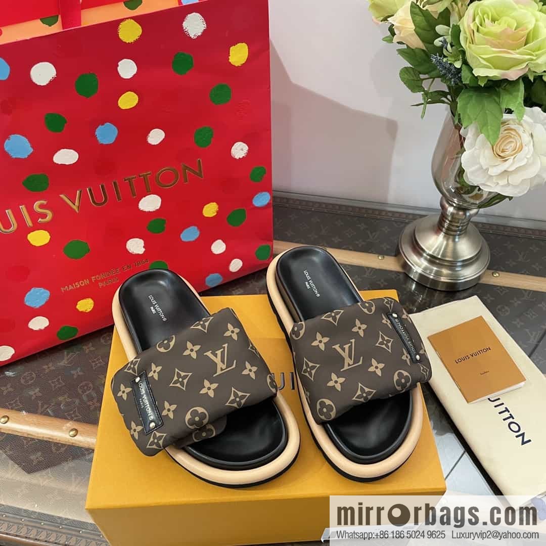 LV/Louis Vuitton 1v donkey brand | velcro platform slippers