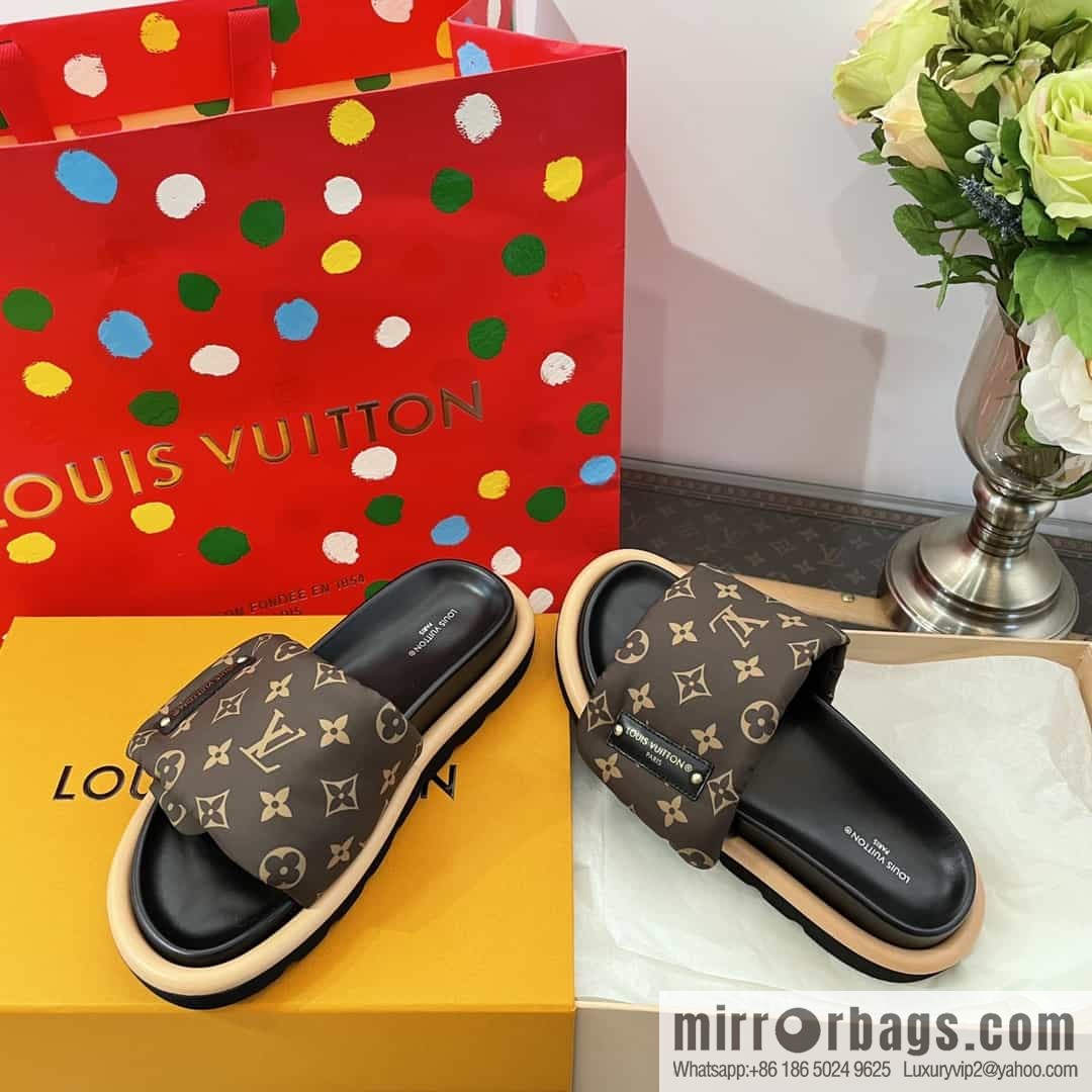 LV/Louis Vuitton 1v donkey brand | velcro platform slippers