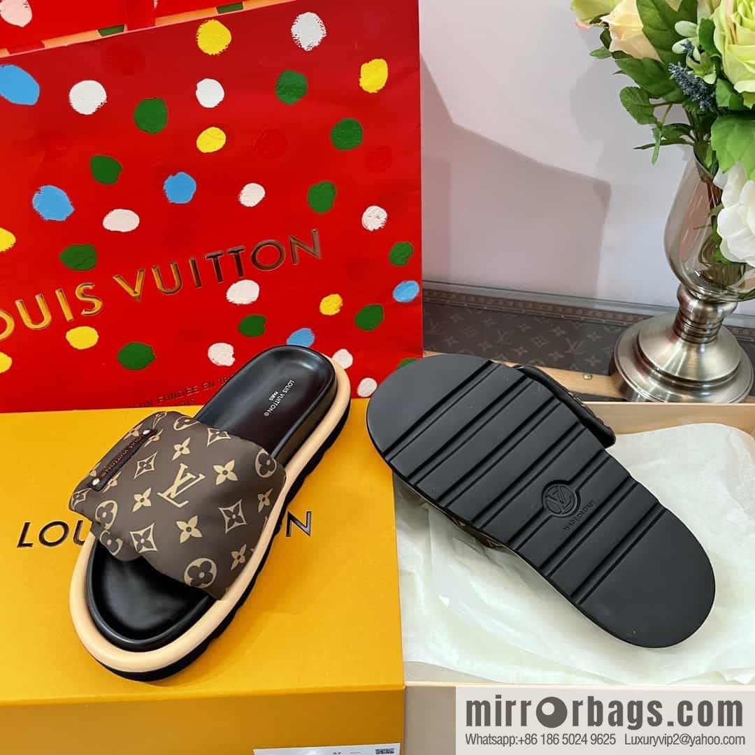 LV/Louis Vuitton 1v donkey brand | velcro platform slippers