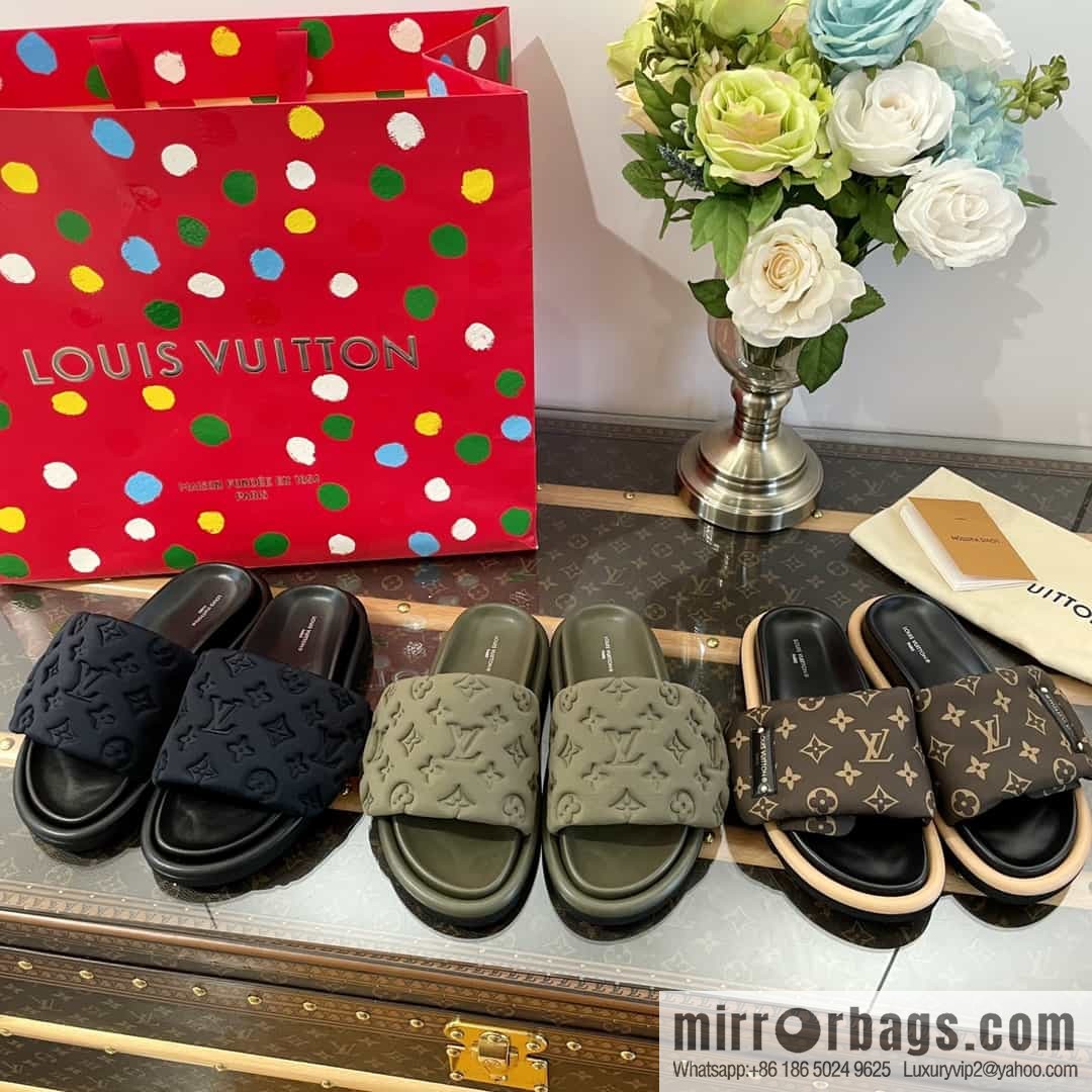 LV/Louis Vuitton 1v donkey brand | velcro platform slippers