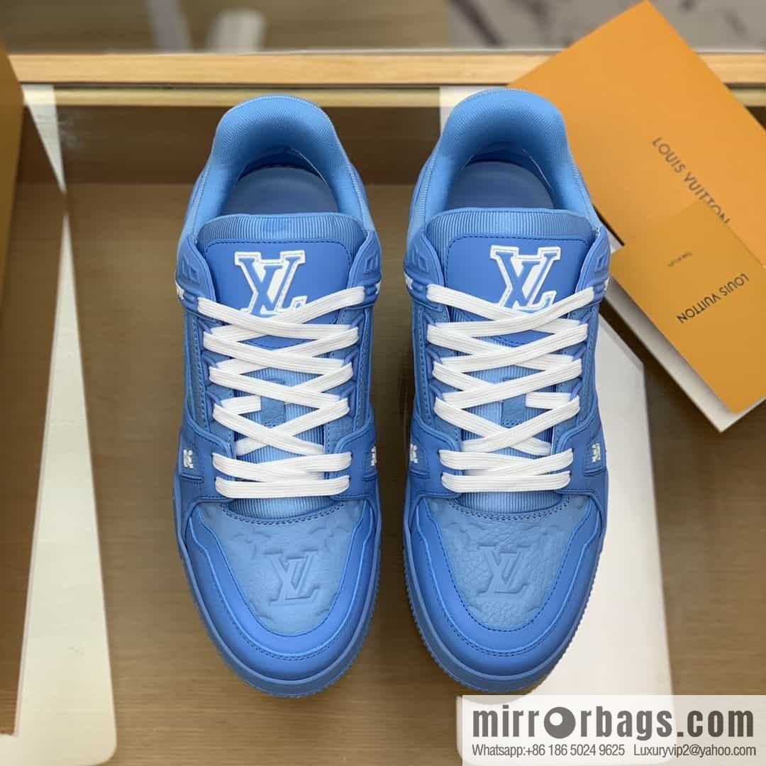 LV/Louis Vuitton men's sports and leisure shoes made of blue calfskin