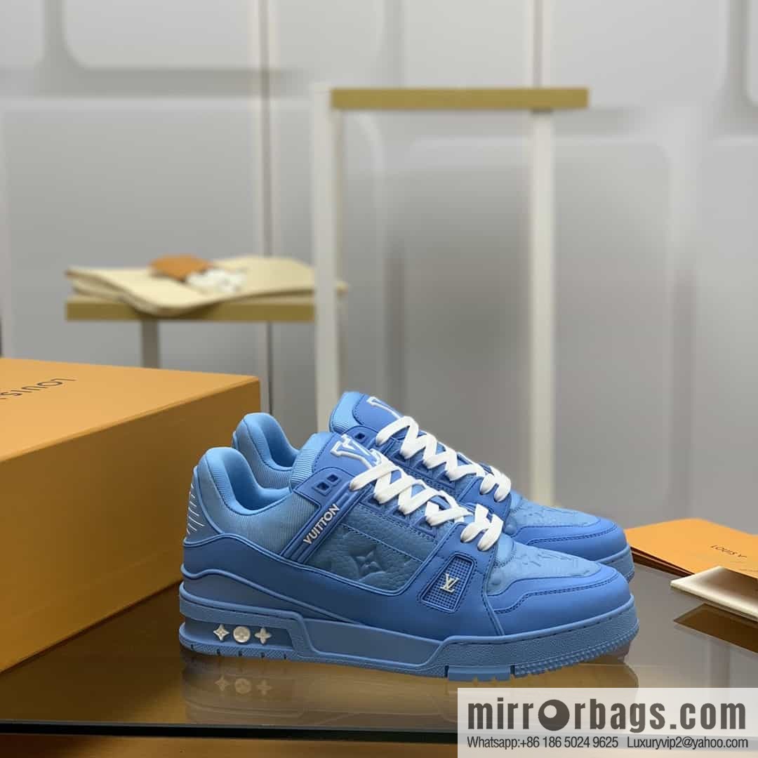 LV/Louis Vuitton men's sports and leisure shoes made of blue calfskin