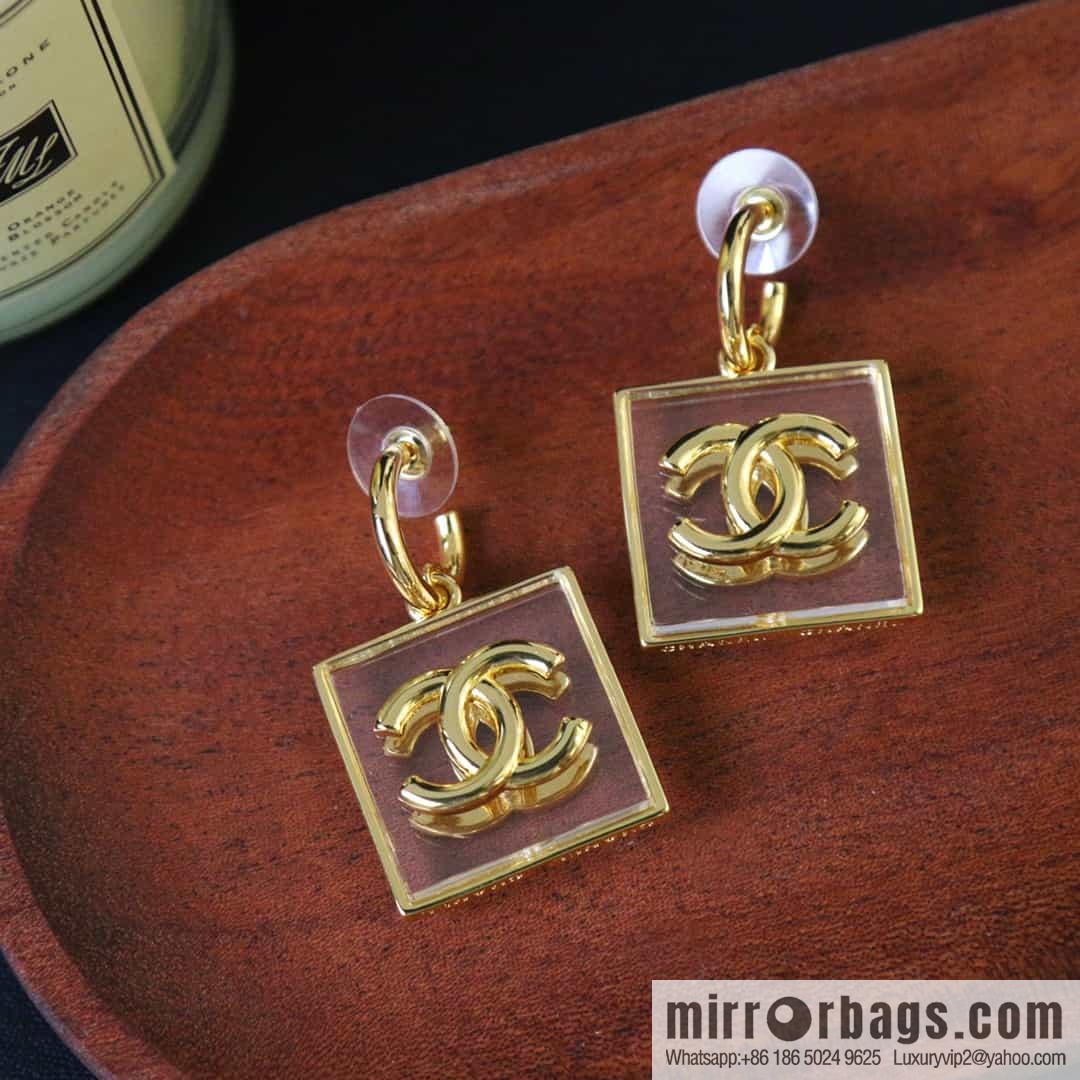 New ☑️ CHANEL CHANEL C2 double c square acrylic stud earrings