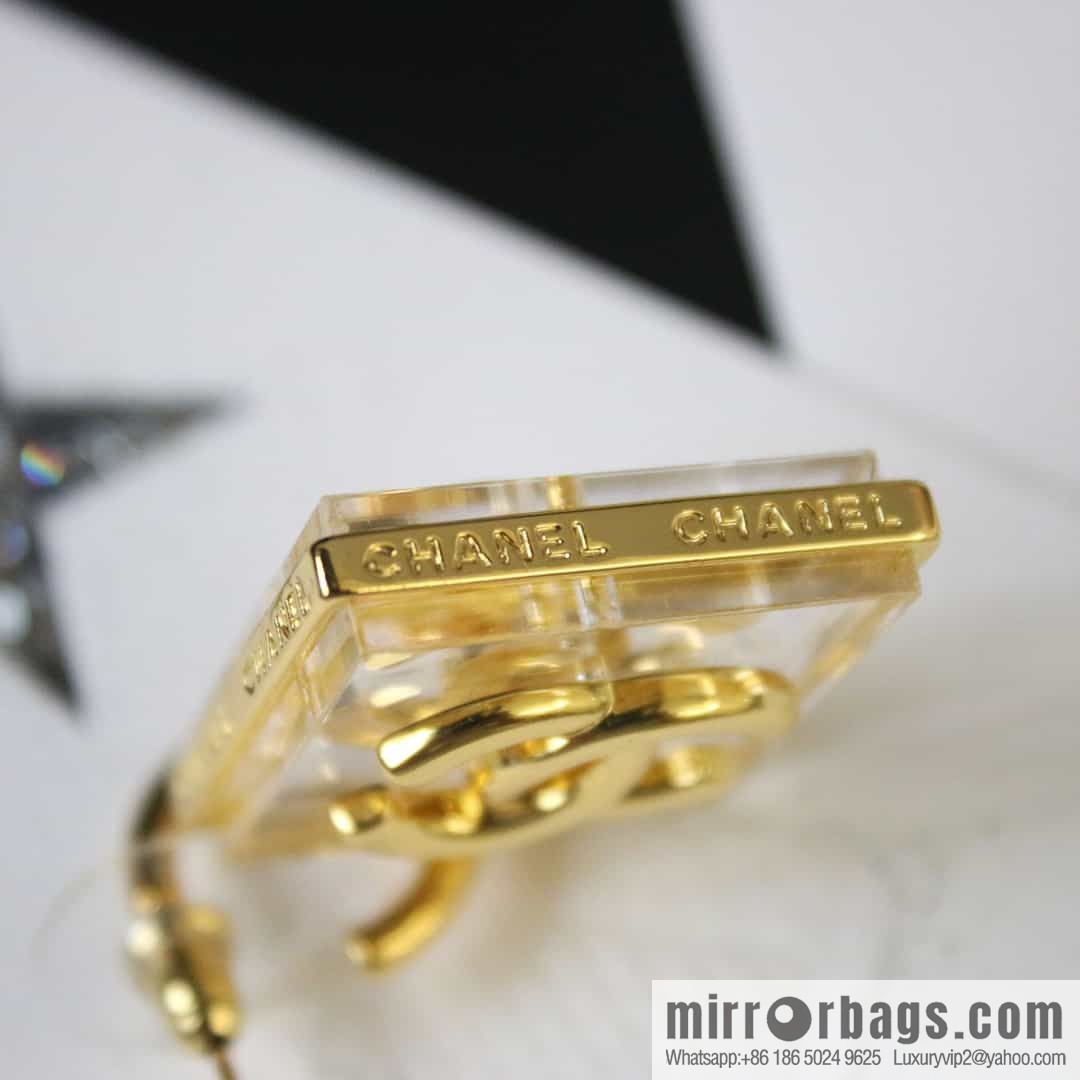 New ☑️ CHANEL CHANEL C2 double c square acrylic stud earrings