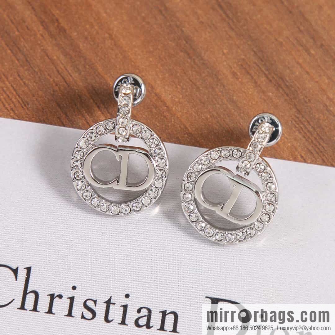 New ☑️ DIOR silver diamond CD stud earrings