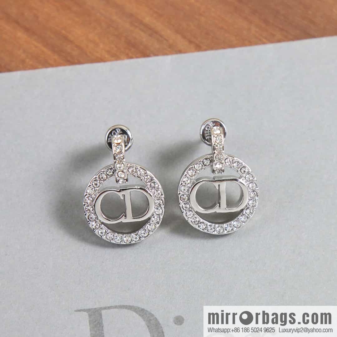 New ☑️ DIOR silver diamond CD stud earrings