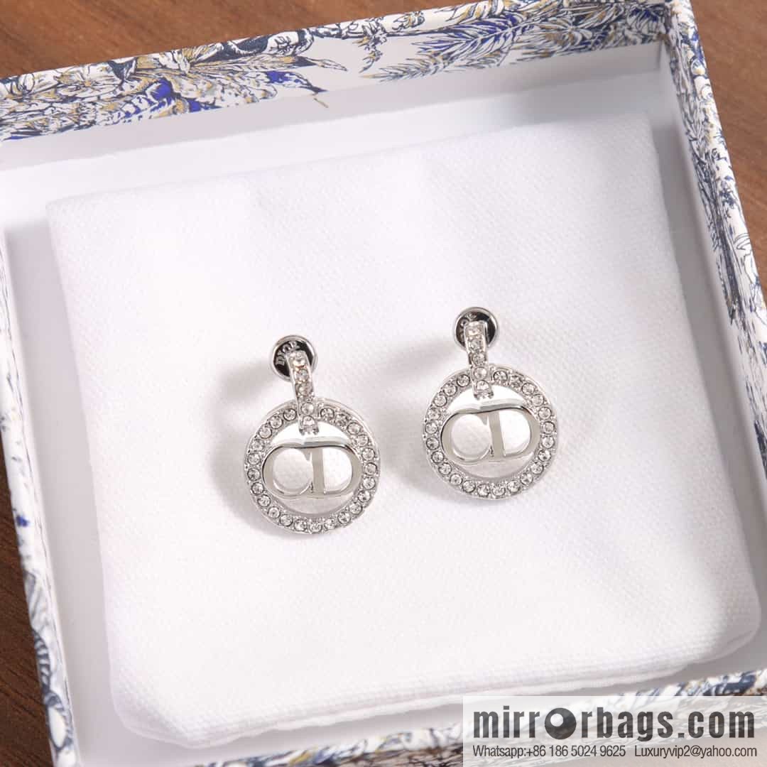 New ☑️ DIOR silver diamond CD stud earrings