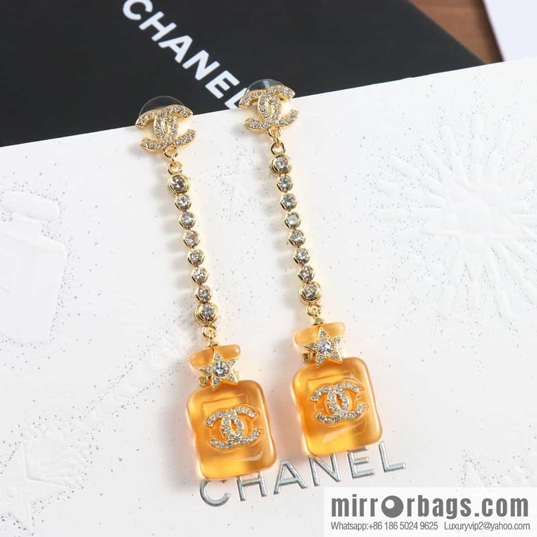 New ☑️ Chanel c2 double c orange yellow perfume bottle stud earrings