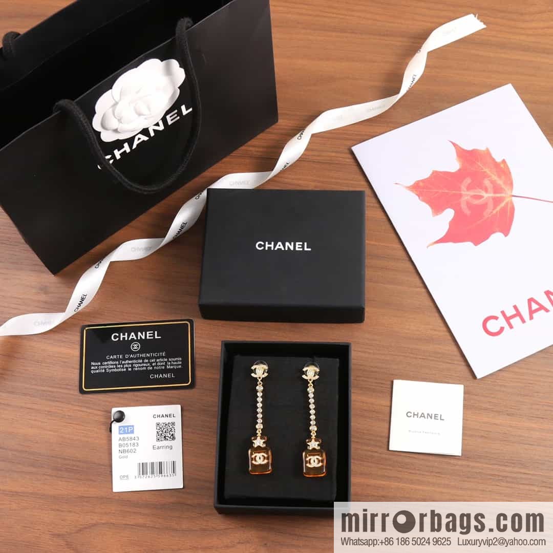 New ☑️ Chanel c2 double c orange yellow perfume bottle stud earrings