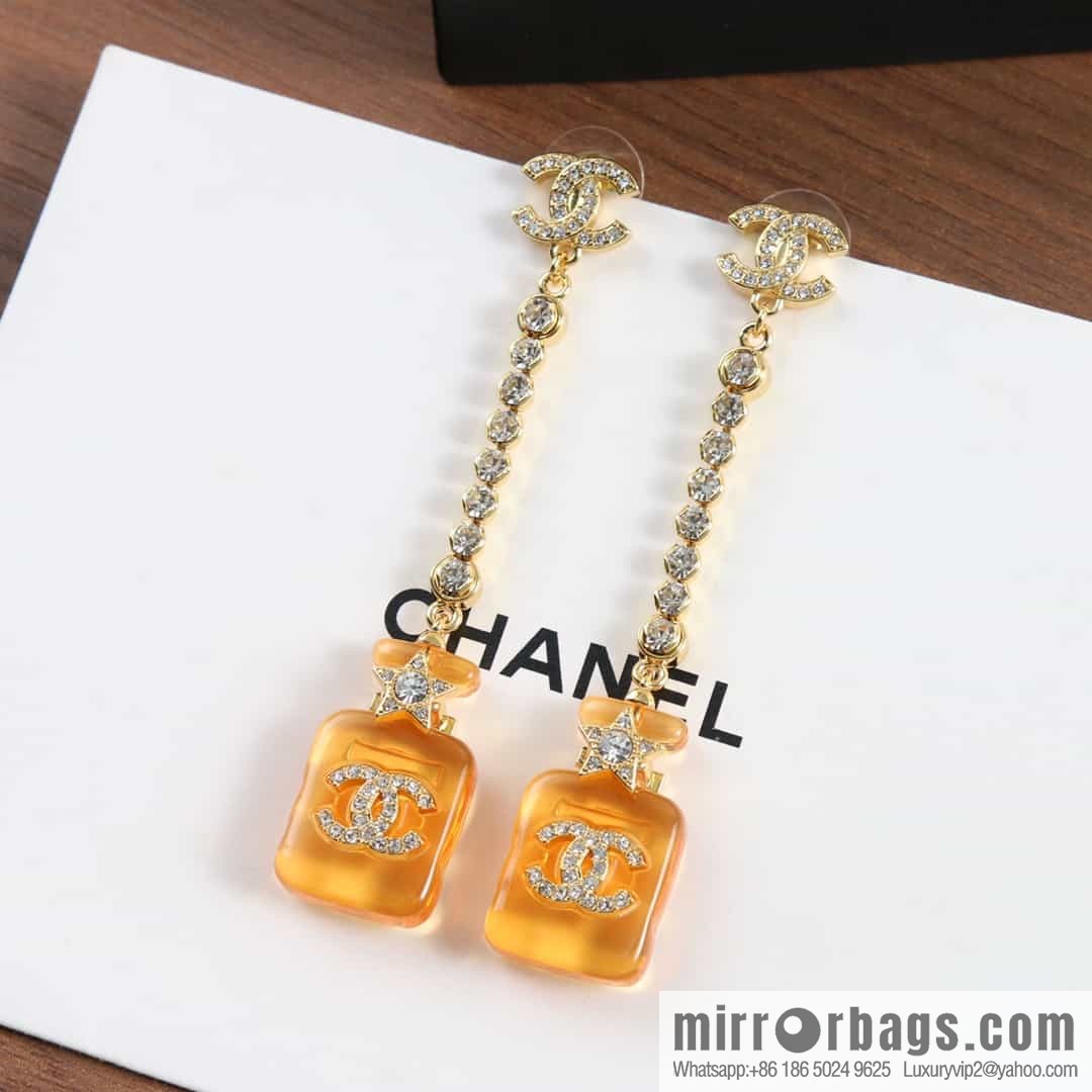 New ☑️ Chanel c2 double c orange yellow perfume bottle stud earrings