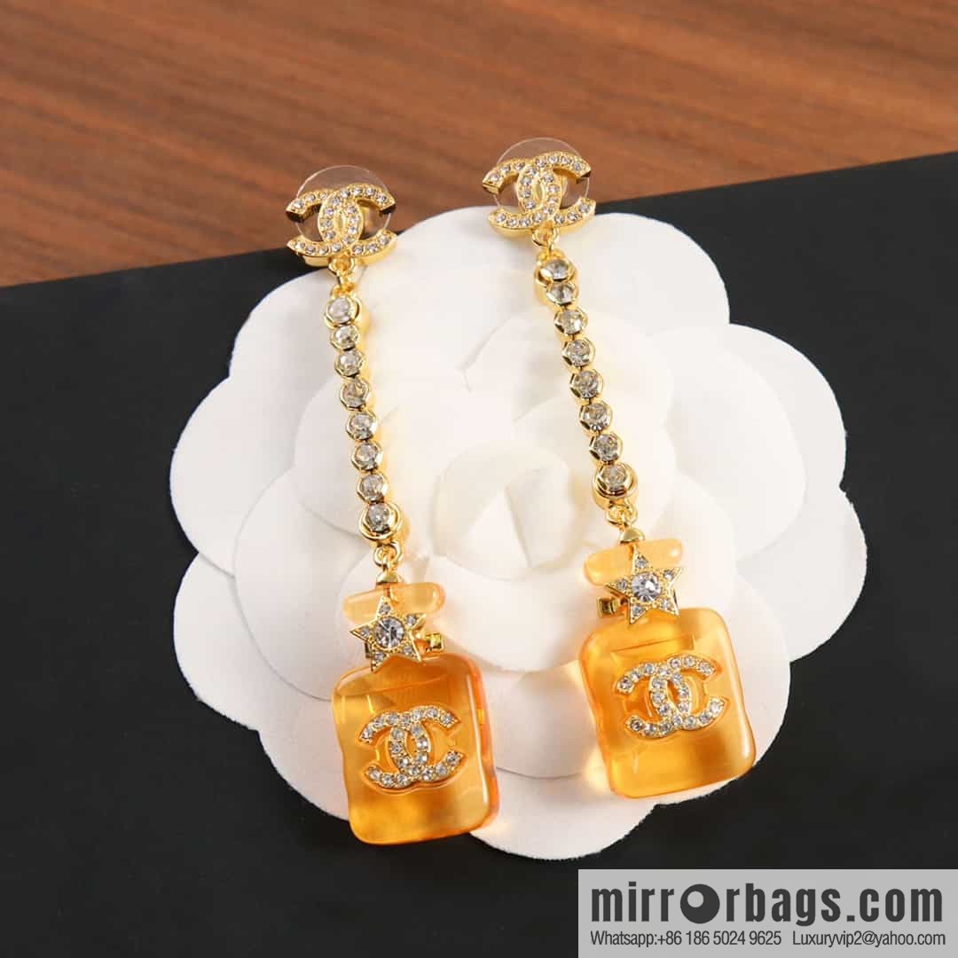 New ☑️ Chanel c2 double c orange yellow perfume bottle stud earrings