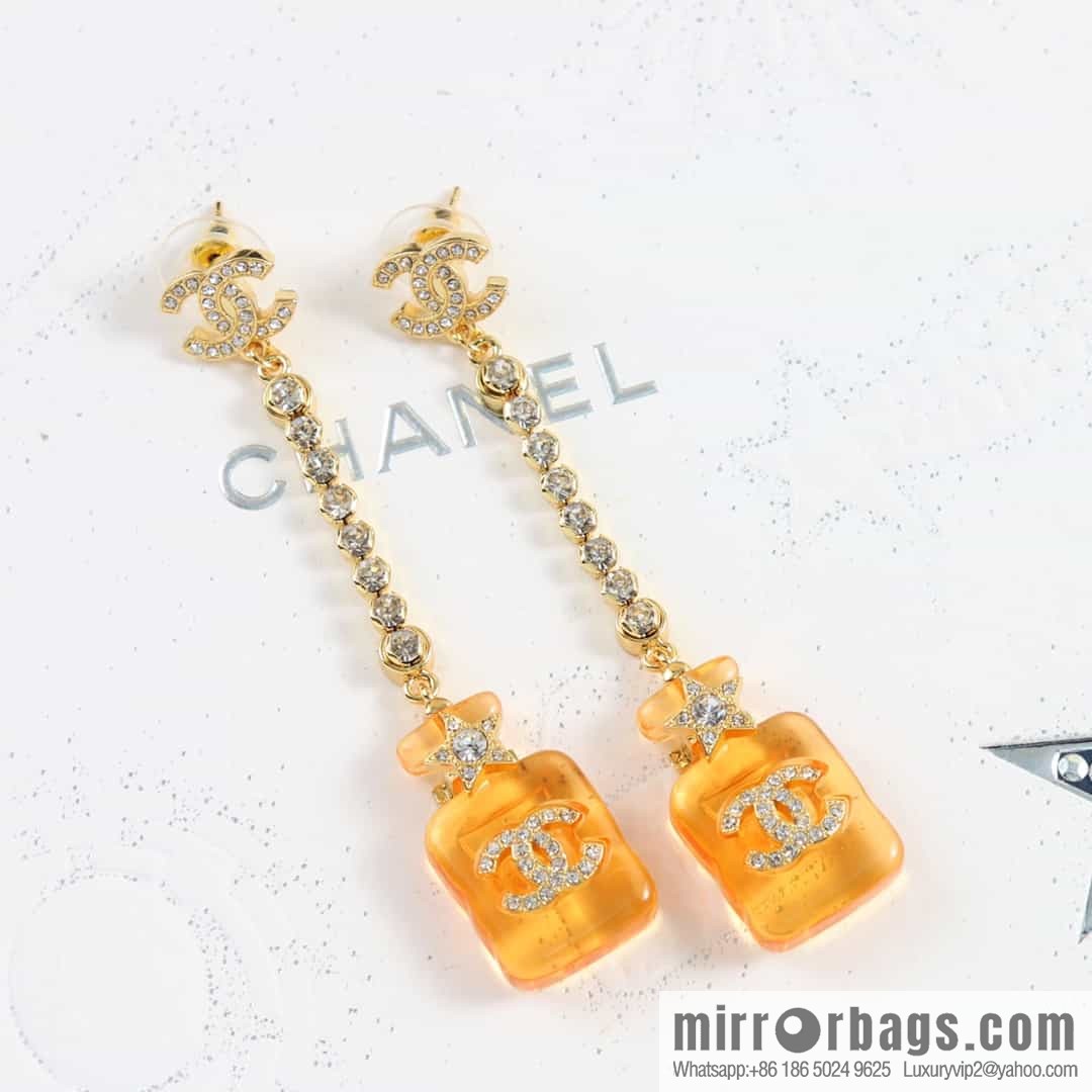 New ☑️ Chanel c2 double c orange yellow perfume bottle stud earrings