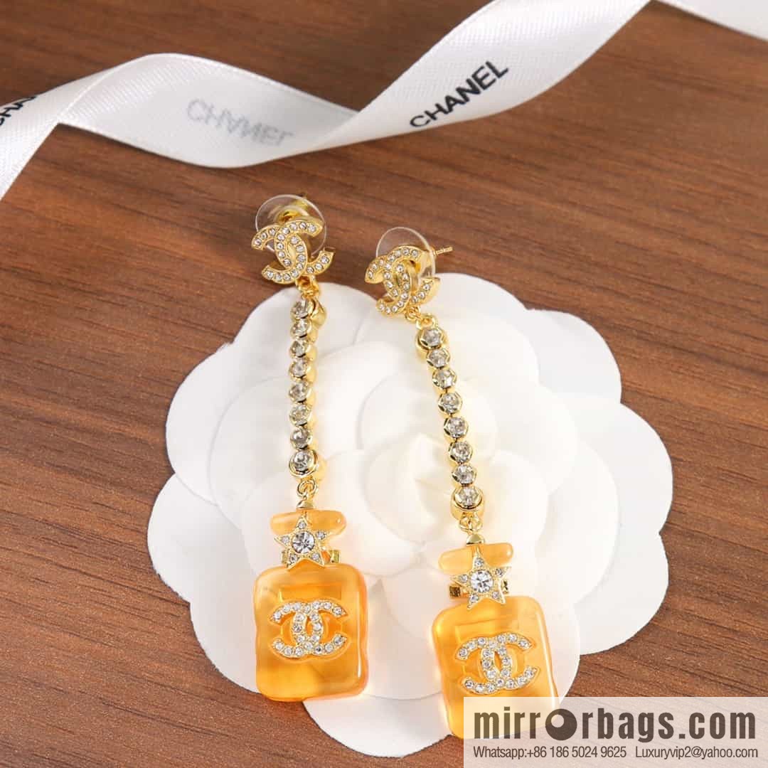 New ☑️ Chanel c2 double c orange yellow perfume bottle stud earrings