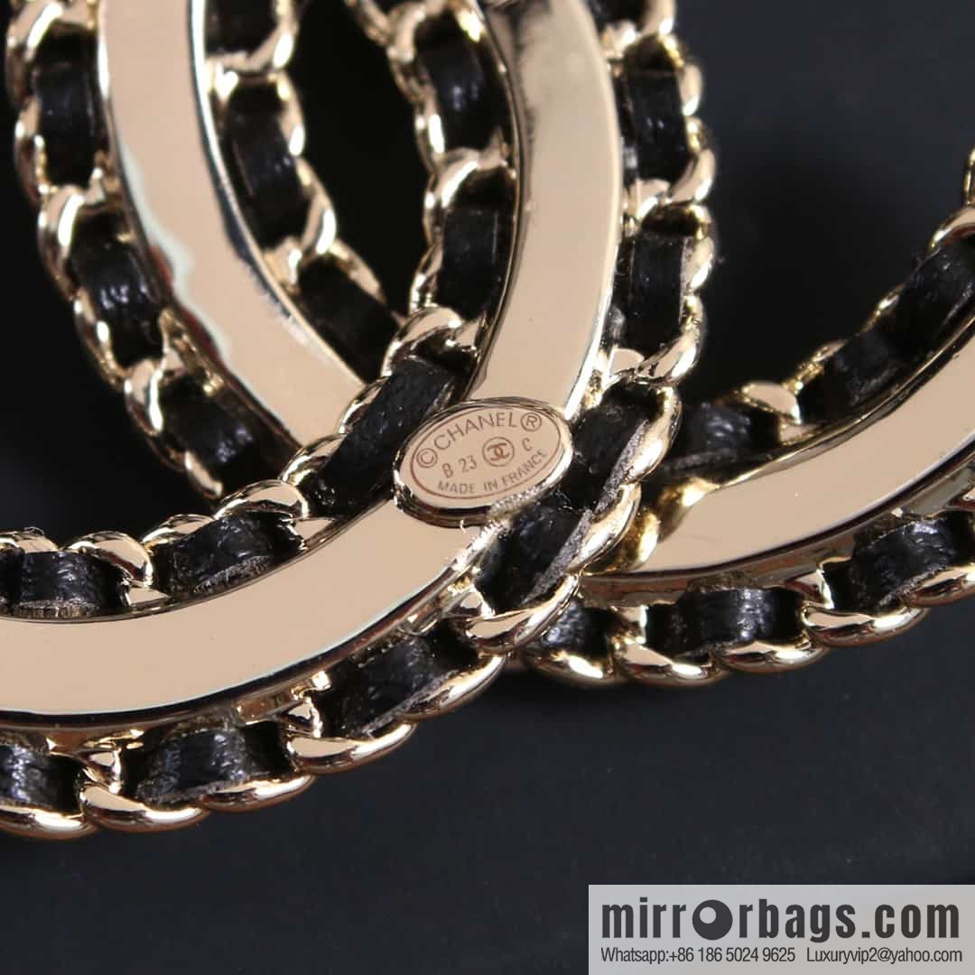 New ☑️ Chanel Double C Horse Eye Diamond Black Leather Rope Brooch