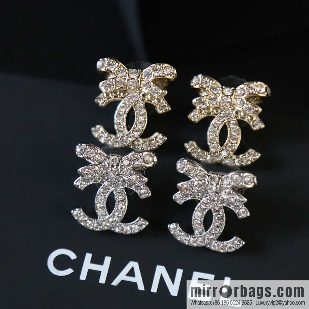 New ☑️ CHANEL CHANEL C1 double c bow full diamond stud earrings