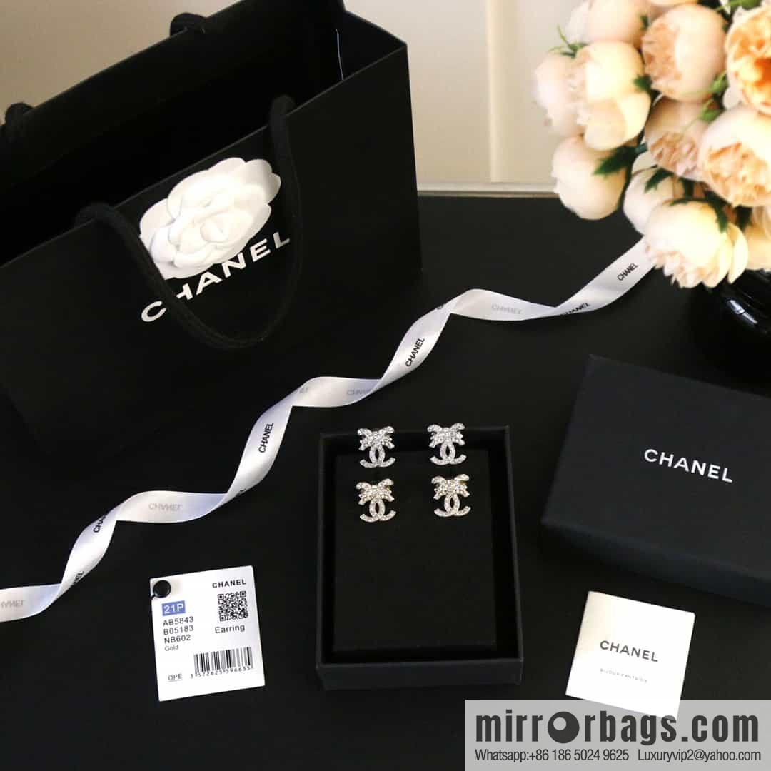 New ☑️ CHANEL CHANEL C1 double c bow full diamond stud earrings