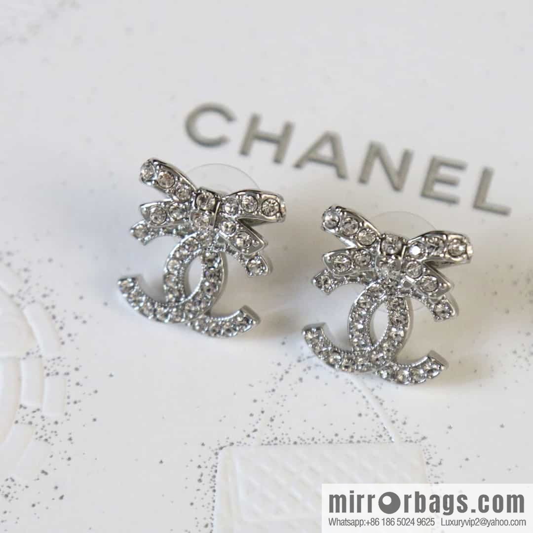 New ☑️ CHANEL CHANEL C1 double c bow full diamond stud earrings